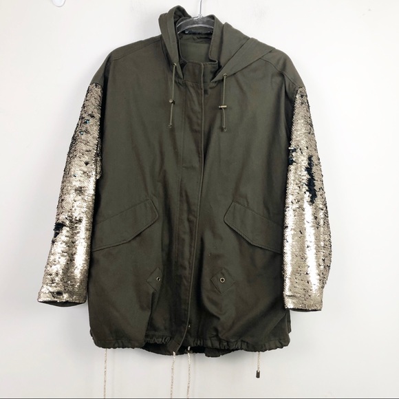 Zara Jackets & Blazers - Zara Trafaluc Olive Sequined Utility Jacket